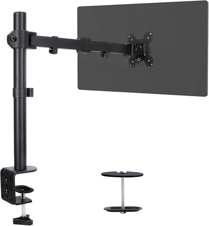 Single Monitor Arm Mount for 13-32 Inch Screen Up to 22lbs | Ultrawide Screens Up to 38 Inch Fully Adjustable Stand with C-Clamp/Grommet Base Tilt Rotation Max VESA 100x100