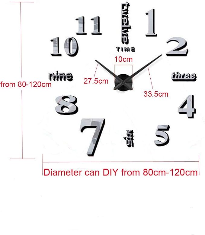 FASHION in THE CITY Large 3D DIY Wall Clock Frameless Mirror Surface Big Wall Clock Home Decoration for Living Room Bedroom Home Office Kids Room Hotel Coffee Hall Bar Wall Decoration