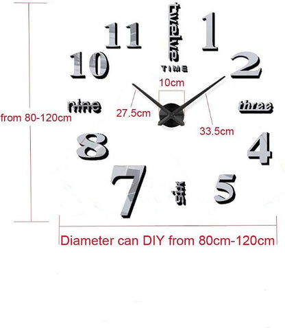 FASHION in THE CITY Large 3D DIY Wall Clock Frameless Mirror Surface Big Wall Clock Home Decoration for Living Room Bedroom Home Office Kids Room Hotel Coffee Hall Bar Wall Decoration