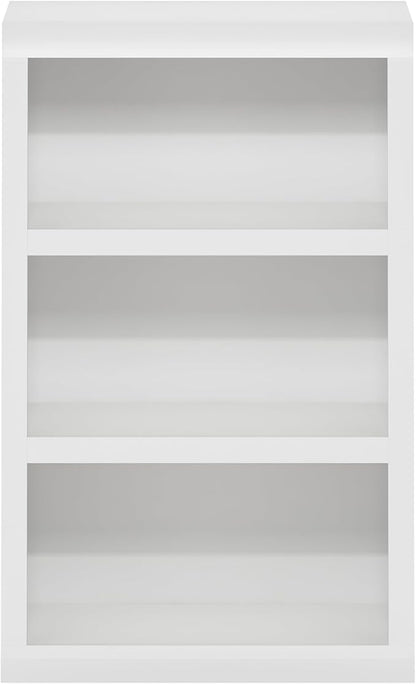 Furinno Rail Book Shelf, 3-Tier Bookshelf with Open Shelf, Bookcase with Classic Style Edges, 10 x 24.6 x 39, for Organization and Storage, for Living Room, Bedroom, Home Office, White
