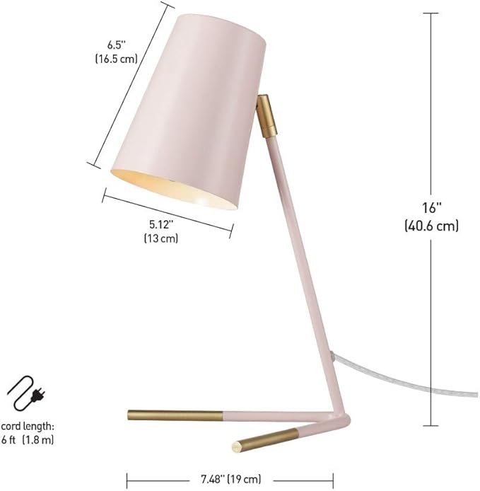 Globe Electric 67338 Novogratz x Globe Dobby 16" Desk Lamp, Matte Rose, Matte Gold Legs, Clear Cord, in-Line On/Off Switch, Pink
