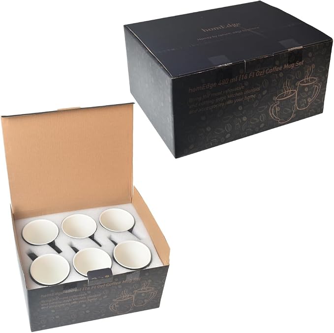 homEdge Porcelain Mug Set, 16 Ounces Cup for Tea, Latte, Mocha, Hot Chocolate, Set of 6, Navy