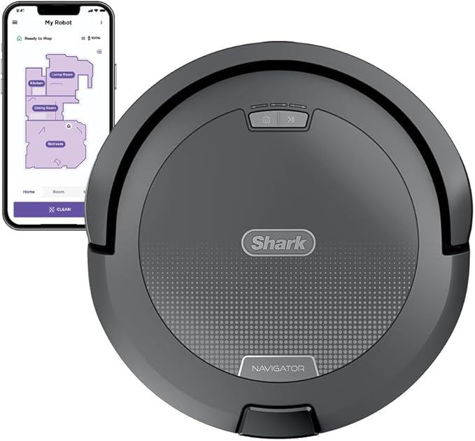 Shark Navigator Robot Vacuum, SmartPath Navigation, Steel Grey, RV2110 | SmartPath Navigation, up to 50% More Suction, Detects & Avoids Objects, Anti-Hair Wrap, Wi-Fi, Carpets & Hard Floors