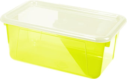 Storex Small Cubby Bins – Plastic Storage Containers for Classroom with Non-Snap Lid, 12.2 x 7.8 x 5.1 inches, Tint Yellow, 5-Pack (62482A05C)