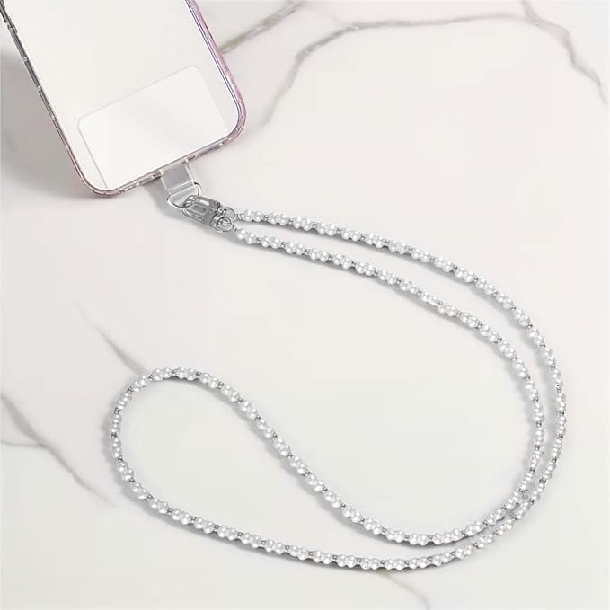 Phone Crossbody Chain Cell Phone Lanyard,Universal Leather+Metal Shouder Strap with Phone Tether Patches (V)