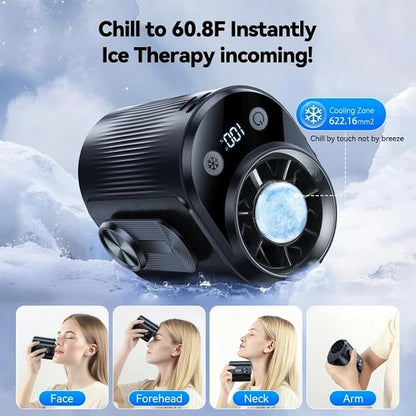KIMMOO AI Portable Rechargeable Waist Fan with Ice Cooler, 24H Max Cooling, 100-Speed 20000RPM Turbo Cooling Battery Personal Fan, Hands-Free Shirt/Belt/Neck Fan for Work Outdoor Travel, Black