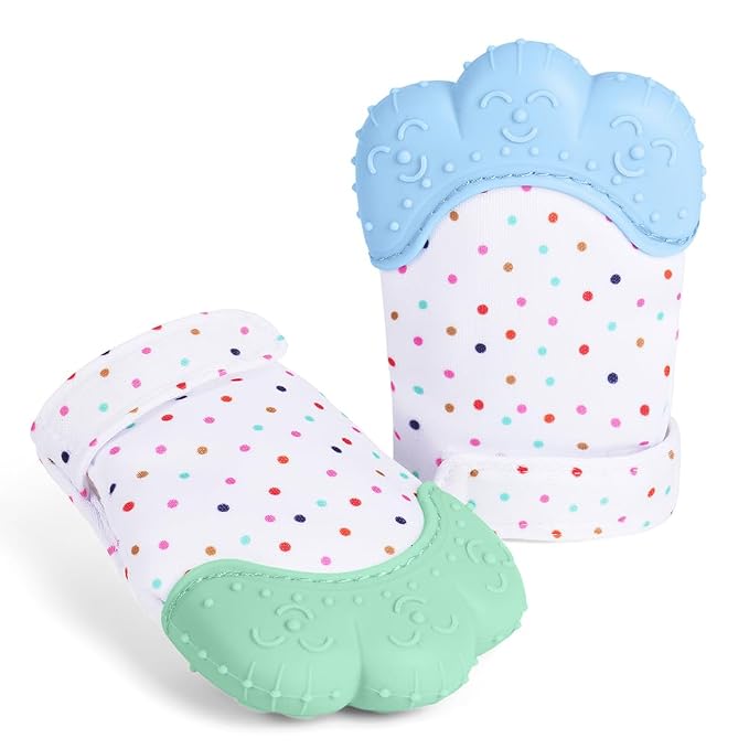Vicloon 2Pack Silicone Teething Mitt, Soothing Infant Teething Mitten Pain Relief, Prevent Scratches Glove, Safe Silicone Teething Toys for 0-12 Months