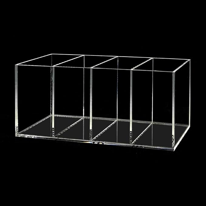 HSYMQ Acrylic Pen Holder 4 Compartments Clear Pencil Holder Organizer Makeup Brush Holder