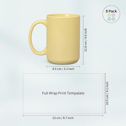PYD Life 8 Pack Sublimation Mugs 15 OZ Mixed Macaron Colors Ceramic Cups | Sublimation Coffee Photo Mugs, Soft Tone Design Perfect for Gifts, Cafe style Branding and Craft DIY projects