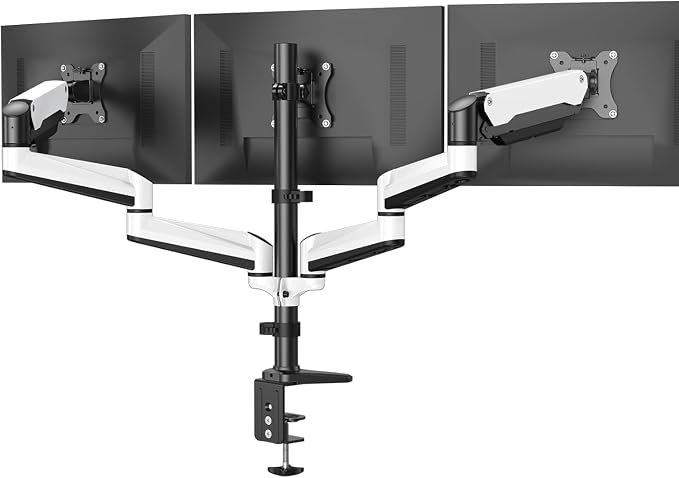 HUANUO Triple Monitor Stand - Full Motion Articulating Monitor Mount Fit Three 17 to 32 inch LCD Computer Screens with Clamp, Grommet Kit