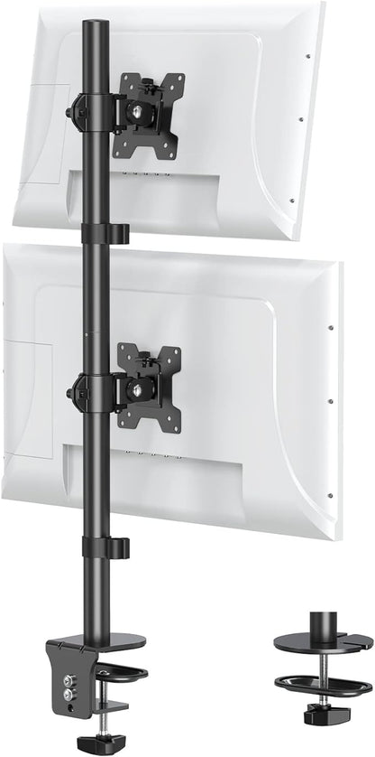 MOUNT PRO Vertical Dual Monitor Stand, Stacked Monitor Mount for 2 Monitors Up to 32 inches, Computer Monitor Arm with Swivel, Tilt, Height Adjustable, Each Monitor Desk Mount Holds up to 17.6 lbs