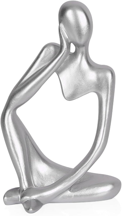 Sandstone Resin Thinker Style Abstract Sculpture Statue Collectible Figurines Home Office Bookshelf Desktop Decor (Small Silver, Left)