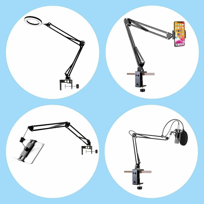 Replacement Heavy Duty C Clamp for 1/2” Base Magnifying Lamp,Desk Lamp,Swing Arm Lamp,Phone I pad Mount,Tablet Mic Holder,Table Mount Clamp for Microphone Stand Mic Boom Arm (G2 BLACK)