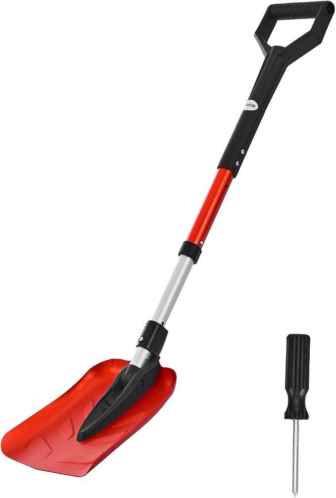 VEVOR Snow Shovel for Driveway, 9 in Foldable Snow Shovel with D-Shaped Handle, 36-40 in Adjustable, Lightweight Aluminum Alloy Snows Removal Tool, Reduce Back Strains for Garden Car Camping