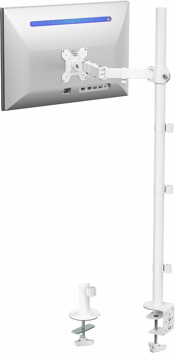 VIVO Extra Tall Single Monitor Desk Mount Stand with 39 inch Pole, Features Full Adjustability - Tilt and Articulation, Holds 13 to 32 inch Screens up to 10kg with VESA Mounting, White, STAND-V011W