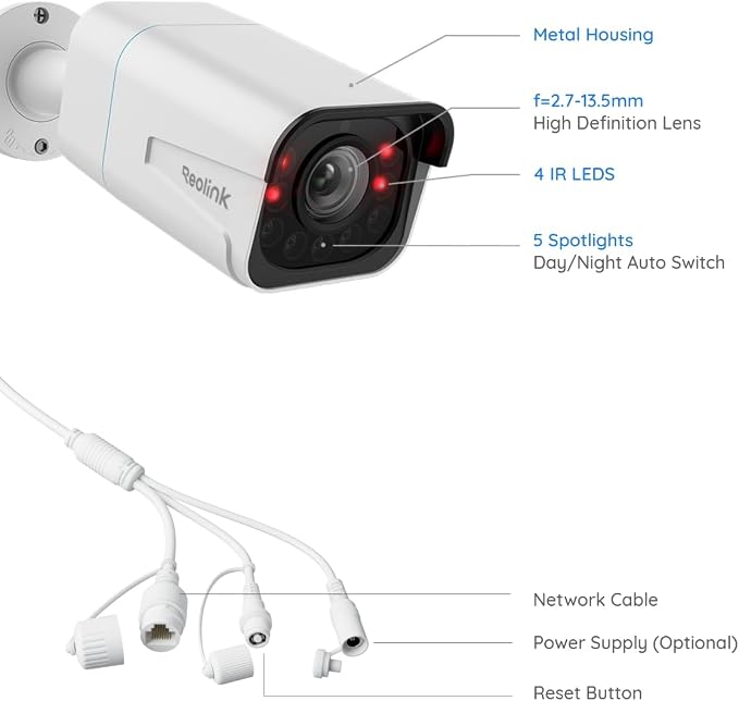 REOLINK PoE Security Camera RLC-811A 5X Optical Zoom, 4K Color Night Vision | 123° FoV, Outdoor Wired IP, Human/Vehicle/Animal Smart Detection, 2 Way Talk, Supports up to 512GB microSD Card