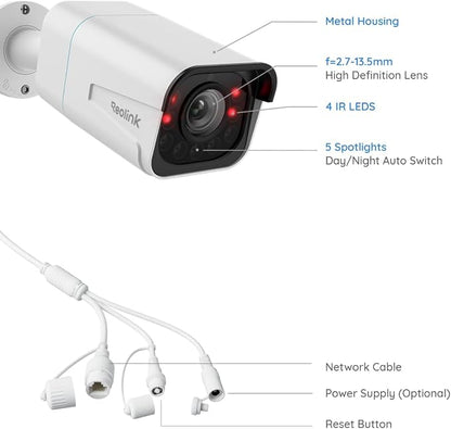 REOLINK PoE Security Camera RLC-811A 5X Optical Zoom, 4K Color Night Vision | 123° FoV, Outdoor Wired IP, Human/Vehicle/Animal Smart Detection, 2 Way Talk, Supports up to 512GB microSD Card