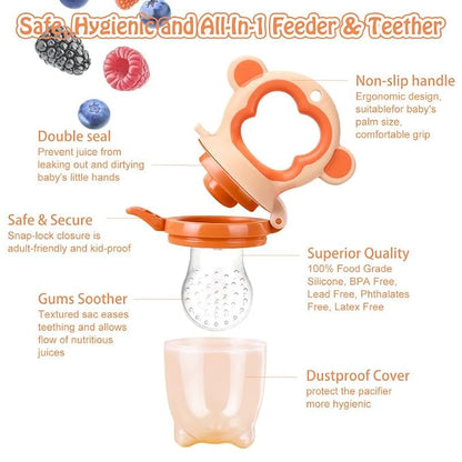 Baby Solids/Frozen Fruit Feeder Pacifier, Infant Teether Toy 4M+, BPA-Free Silicone Pouch & Nipple, Safely Introduce Solids, Teething Relief, 2-Pack
