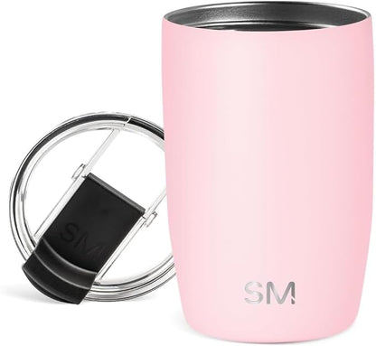 Simple Modern Voyager Signature Mug | Travel Coffee Tumbler with 360° Lid and Handle | Ceramic-Lined Insulated Stainless Steel Iced Cold Brew Cup | 12oz, Blush