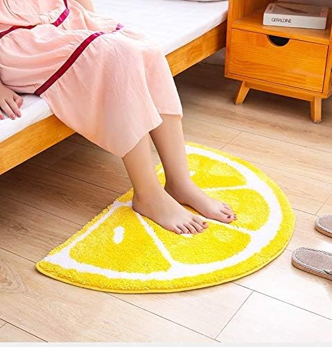 Playtime Cozy Lemon Cute Fruits Half Round Shaped Bedroom Bathroom Doorway Kitchen Floor Rug Carpet Water Absorption Non-Slip mat for Kid's Room (Yellow, 45 * 65CM)