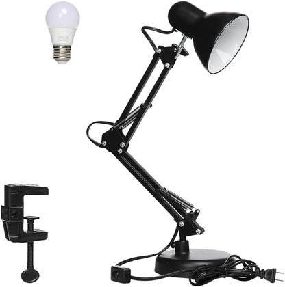 Led Desk Lamp with Clamp - Swing Arm Desk Lamp with 1 LED Cold Light Bulbs 6500K - Folding Table Lamp，Used for Office, Work, Study, Dormitory Reading and Eye Protection Desk Lamp (Black-01)