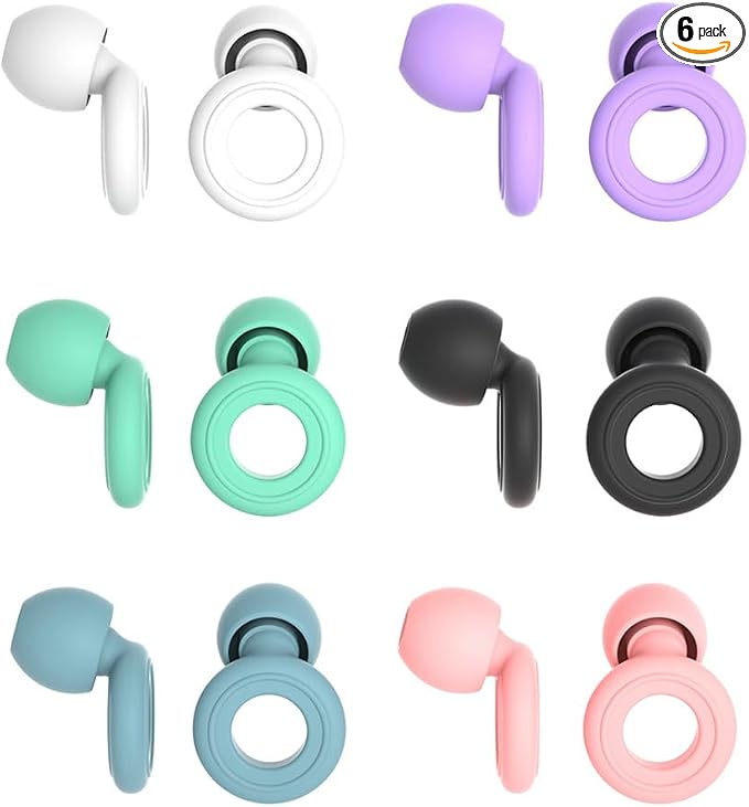 6 Pairs Soft Silicone Earplugs Reusable Noise-Reducing for Concerts, Sleep, Focus, Travel, Adjustable Size 28dB (SNR) Noise Reduction Mixed