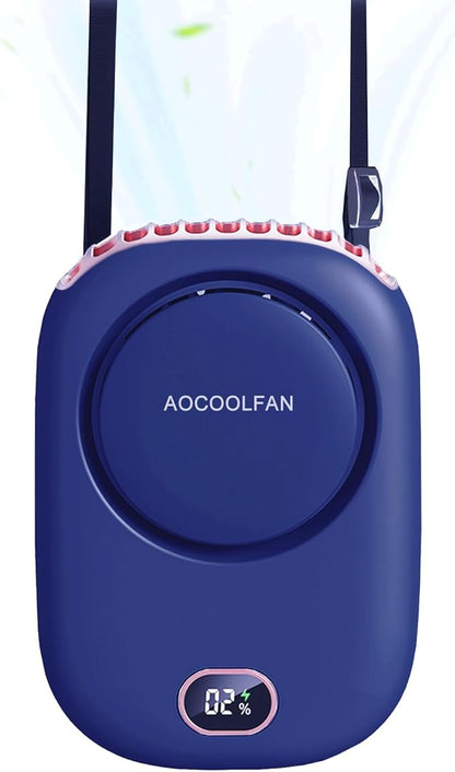 AOCOOLFAN Portable Neck Fan, Mini Small Personal Handheld Fan USB Rechargeable 3 Speed for Girls Boys Woman Eyelash Travel Home Office Outdoor (navy blue)