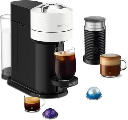 Nespresso Vertuo Next Coffee Machine with Milk Frother, White | Coffee and espresso maker by De'Longhi with slim design. Aeroccino3 frother bundle for hot or cold foam drinks at home.