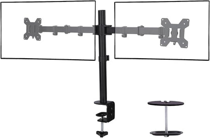 Black Dual Monitor Arm Mount for 13-27 Inch Screens | Ultrawide Screens Up to 34 inch Fully Adjustable Stand with C-Clamp/Grommet Base Max VESA 100x100 Each Screen Capacity 22lbs