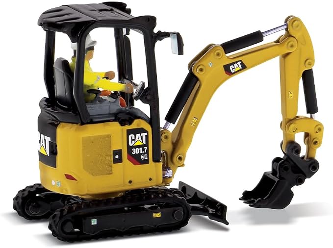 Diecast Masters CAT Caterpillar 301.7 CR Next Generation Mini Hydraulic Excavator with Work Tools and Operator High Line Series 1/50 Model 85597
