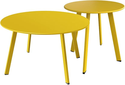 Grand patio Round Patio Coffee Table 2PC Weather Resistant Nesting Tables Including One Large Side Table and One Small End Table, Yellow
