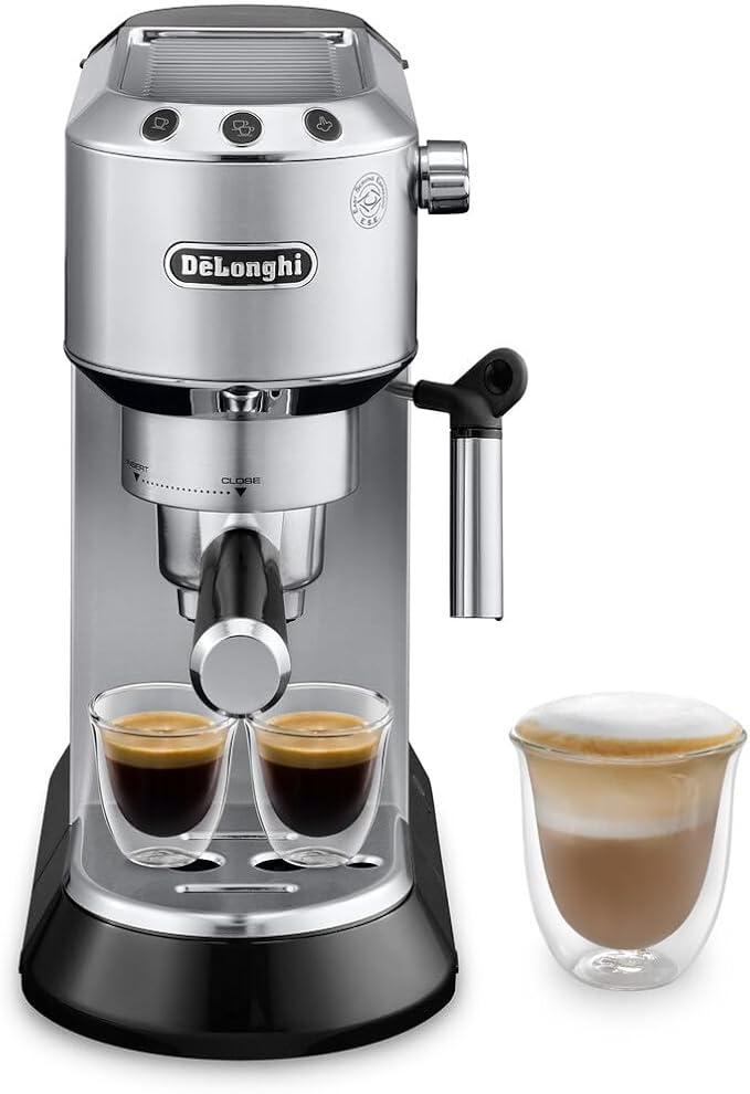 De'Longhi Dedica Espresso Machine, 15-Bar Pump, Frother, Stainless Steel | #1 Worldwide Espresso Machine Maker, Rapid Heat-Up, Frother, Compact Design, Easy to Clean