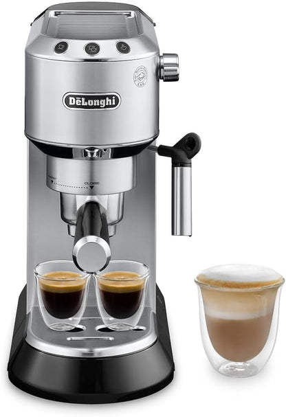 De'Longhi Dedica Espresso Machine, 15-Bar Pump, Frother, Stainless Steel | #1 Worldwide Espresso Machine Maker, Rapid Heat-Up, Frother, Compact Design, Easy to Clean