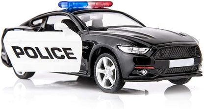 BDTCTK 1/36 Compatible for Ford Mustang GT Police Car Model Zinc Alloy Die-Cast Pull Back Vehicles Kid Toys for Boy Girl Gift (Black)