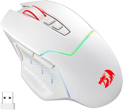 Redragon M690 PRO Wireless Gaming Mouse, 8000 DPI Wired/Wireless Gamer Mouse w/Rapid Fire Key, 8 Macro Buttons, Ergonomic Design for PC/Mac/Laptop, White