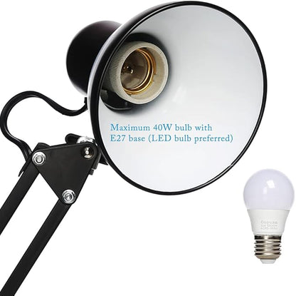 Led Desk Lamp with Clamp - Swing Arm Desk Lamp with 1 LED Cold Light Bulbs 6500K - Folding Table Lamp，Used for Office, Work, Study, Dormitory Reading and Eye Protection Desk Lamp (Black-01)