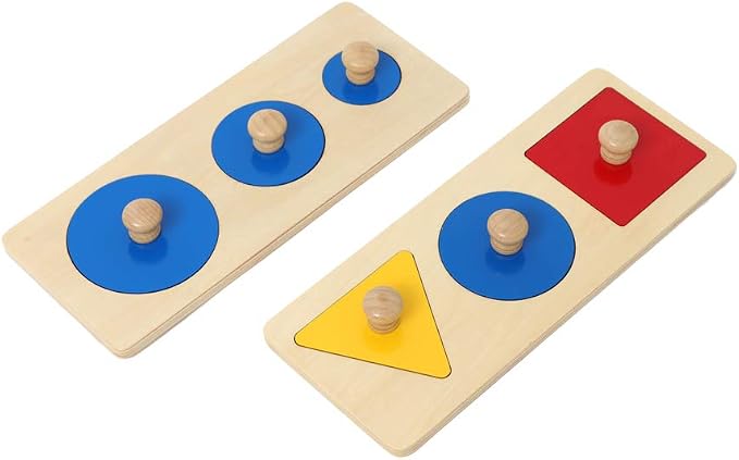 Montessori Multiple & Single Shape Puzzles - Jumbo Knob Wooden Geometry & Color Sorter for Toddlers