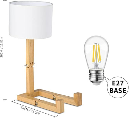 ELINKUME Robot Desk Lamp Set of 2, Creative Bedside Lamp for Bedroom,Wooden Lamp Body Adjustable,DIY E26 Living Room Table Lamps with Fabric Shade,Modern Indoor Decorative Lighting
