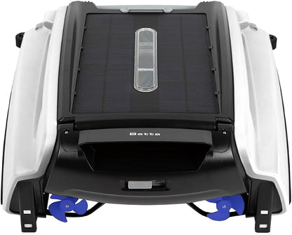 Betta SE Solar Powered Automatic Robotic Pool Surface Skimmer Cleaner with 24/7 Continuous Cleaning Battery Power and Re-Engineered Twin Salt Chlorine Tolerant Motors (White)