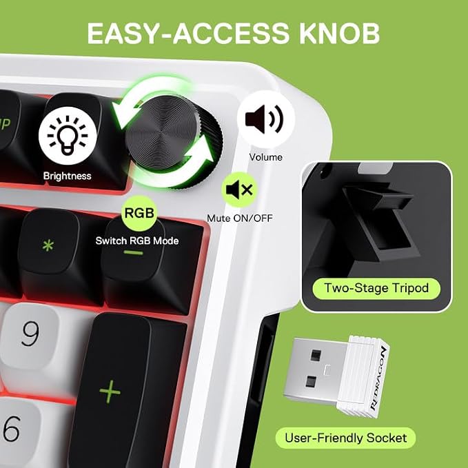 Redragon K686 PRO Wireless RGB Gasket Gaming Mechanical Keyboard, Easy Knob | Multi-Function Control Wheel, 0-Delay Tri-Mode, Cushioned 5-Layer Noise Dampening for Creamy Thocky Sound, Practical 98 Keys