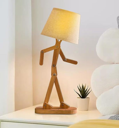 ELINKUME Table Lamps for Kids Bedside Bedroom Reading with Linen Lampshade,Wood Swing Arm LED Desk Lamp for Home Decoration,Study and Working Lighting,Creative Gifts for Boys and Girls
