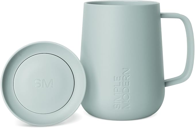 Simple Modern Voyager Signature Mug | Travel Coffee Tumbler with 360° Lid and Handle | Ceramic-Lined Insulated Stainless Steel Iced Cold Brew Cup | 12oz, Sea Glass Sage