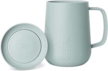 Simple Modern Voyager Signature Mug | Travel Coffee Tumbler with 360° Lid and Handle | Ceramic-Lined Insulated Stainless Steel Iced Cold Brew Cup | 12oz, Sea Glass Sage