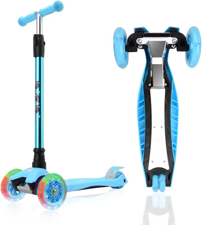 3 Wheel Scooter for Kids Ages 6-12,Kids Scooter with Light Up Wheels, Sturdy Deck Design, and 4 Height Adjustable Suitable for Kid Ages 3-12