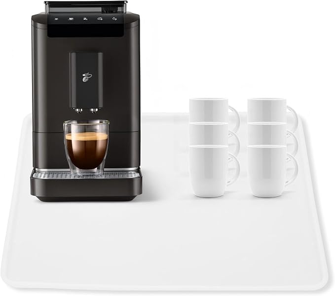 Coffee Mat, 19.7"x15" Coffee Mat, Espresso Maker and Kitchen Counter, Bar Accessories for Countertop, Dish Drying Mat, Anti-Slip, Anti-Vibration Pad for Espresso Machine, White