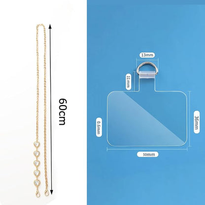 Phone Crossbody Chain Cell Phone Lanyard,Universal Leather+Metal Shouder Strap with Phone Tether Patches (F)