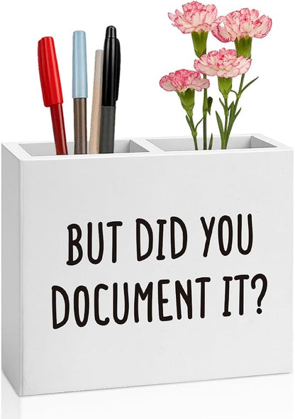 But Did You Document It Funny Boss Gifts Office Room Decor for Women Men HR Manager Coworker Friend Employee Wooden Pencil Holder, Boss Day Gifts Funny Office Accessories Desk Decor