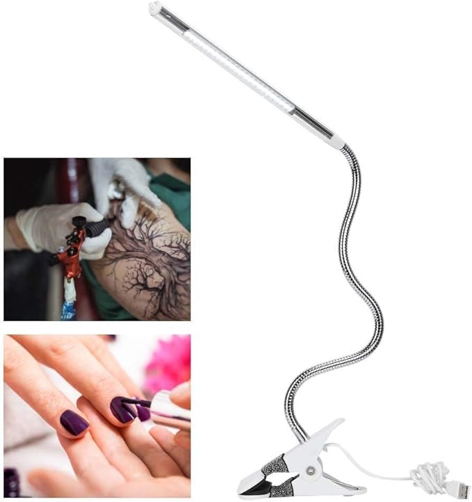 FILFEEL LED Clip - Portable Flexible Neck Desk Light for Tattoo/Manicure/Makeup USB Interface(Pearl White)