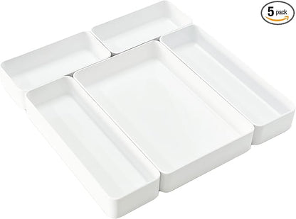 RAUVOLFIA Plastic Drawer Organizers Set, 3-Size Versatile Bathroom and Vanity Drawer Organizer Trays, Storage Bins for Makeup, Bedroom, Kitchen Gadgets Utensils and Office