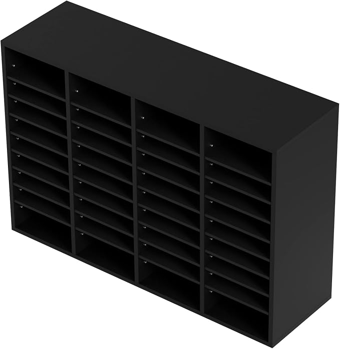 VEVOR Wood Literature Organizer, 36 Compartments, Mailboxes Slot with Removable Shelves, File Sorter for Office, Home, Classroom, or Mailrooms Organization, Black
